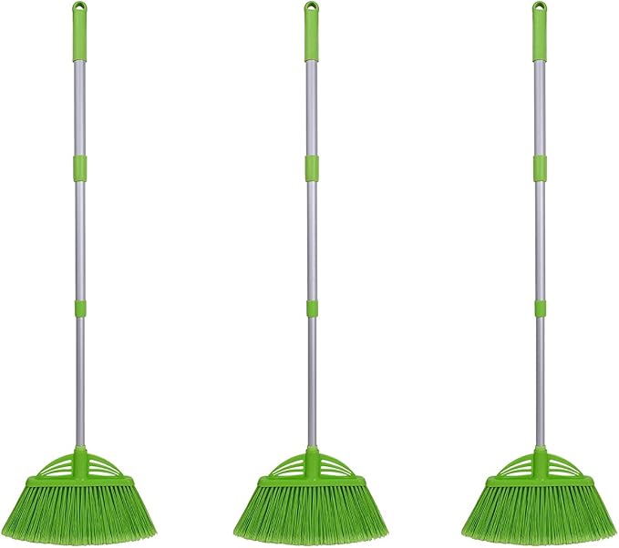 Three-Section Telescopic Aluminum Alloy Rod Long-Handled Broom for Housekeeping Garden Camping Outdoor&Indoor, 3 CPS Green