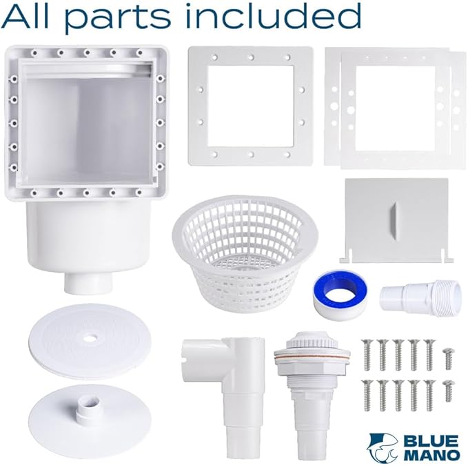 Blue Mano Standard Above Ground Pool Skimmer Complete Kit, Replacement for SP1091LX, 45-400, 32190, 8940, Opening Width 6" Fits All Standard Pool Wall Openings
