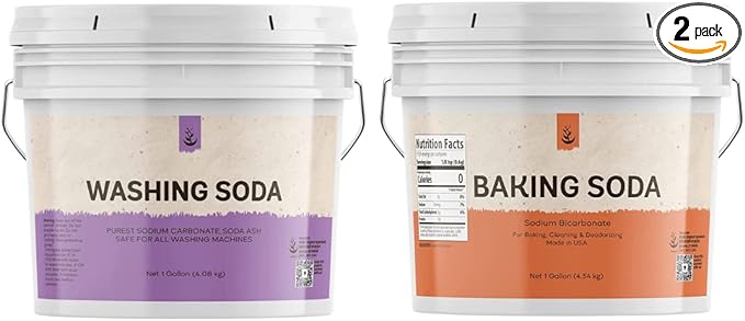 PURE ORIGINAL INGREDIENTS Washing Soda & Baking Soda Bundle (1 Gallon Buckets), Cleaning, Baking, Fine Powders