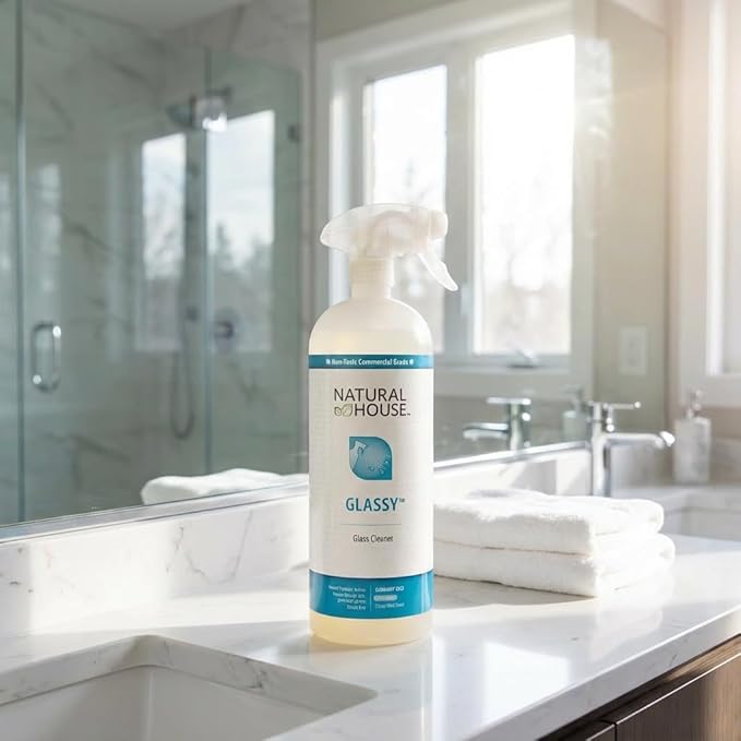 Natural House Glassy - Plant-Based Glass Cleaner Spray Refill - Streak-Free Multi-Surface Formula - Septic-Safe, Plumbing-Friendly - Citrus Mint Scent - 128 oz