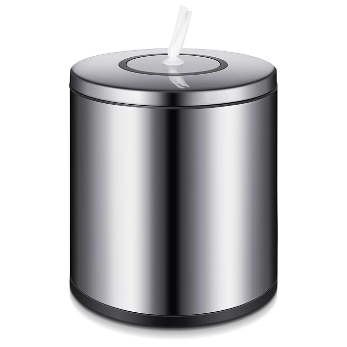 Tandefio Stainless Steel Countertop Wipe Dispenser Fits Wipes on Rolls 10 x 11.5 Inch Round Tissue Holder Refillable Tabletop Cylinder Container for Fitness Clubs Gym Schools Daycares(Sliver)