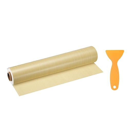 HARFINGTON Wood Grain Repair Tape 11.8 Inch x 33ft Self Adhesive Repair Patch Tape Simulated Wooden Floor Tapes with Plastic Scraper for Tables Doors Windows Furniture, Yellow Fir