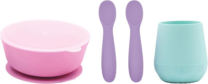WeeSprout First Feeding Set - Silicone Baby Training Cup 2 Oz, Suction Bowl 10 Oz with Lid & 2 Baby Led Weaning Spoons - For Children 4+ Months - Non-Slip Grip - Dishwasher & Microwave Safe