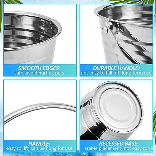 Hicarer 6 Pcs 4.2 Quart Stainless Steel Dog Water Bucket, Heavy Duty Stainless Steel Easy Clean Bucket Water Pails for Dogs Pets, for Kennels Farms Fences Cages Home