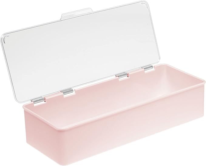 mDesign Long Plastic Cosmetic Storage Organizer Box Containers with Hinged Lid for Bedroom, Bathroom Vanity Shelf or Cabinet, Holds Masks, Palettes, Lotion, or Nail Polish, 2 Pack - Light Pink/Clear