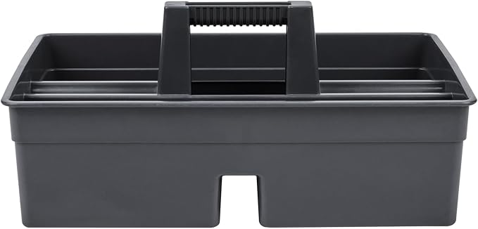 Restaurantware-RW Clean 15.9 x 10.6 x 6.9 Inch Cleaning Caddy, 1 Triple Compartment Cleaning Supply Caddy - With Handle, Crack-Resistant, Black Plastic Cleaning Basket, For Cleaning Supplies,