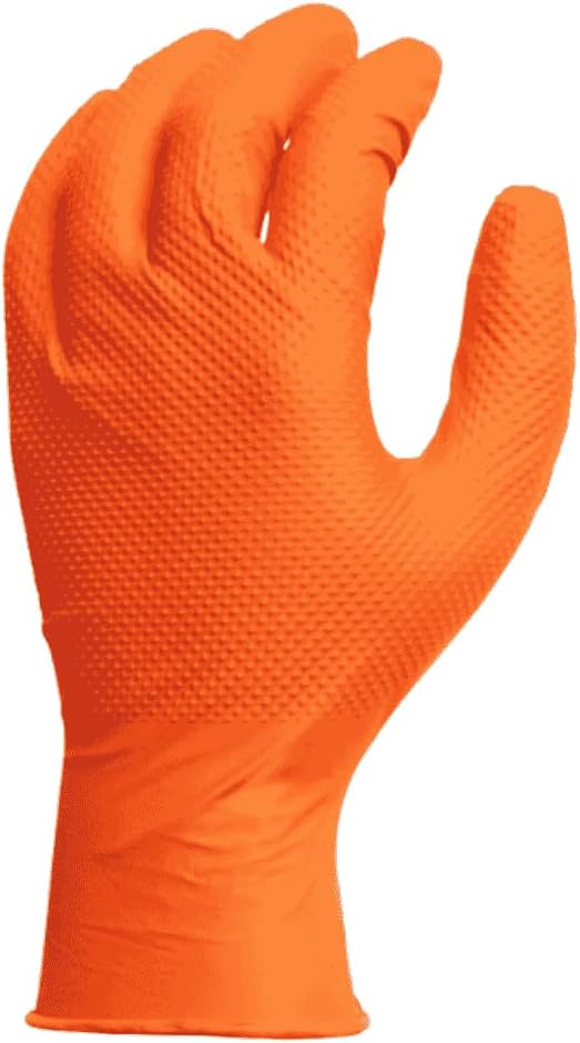 GUS Orange 8 Mil Diamond Grip Nitrile Disposable Gloves
