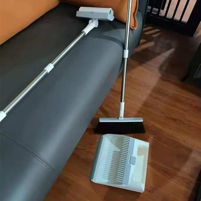 LRB4419 Leaf Turf Broom 16" W x 55"+5-in-1 Foldable All-in-One Broom, Dustpan, Pet Hair Roller, Squeegee & Wire Brush