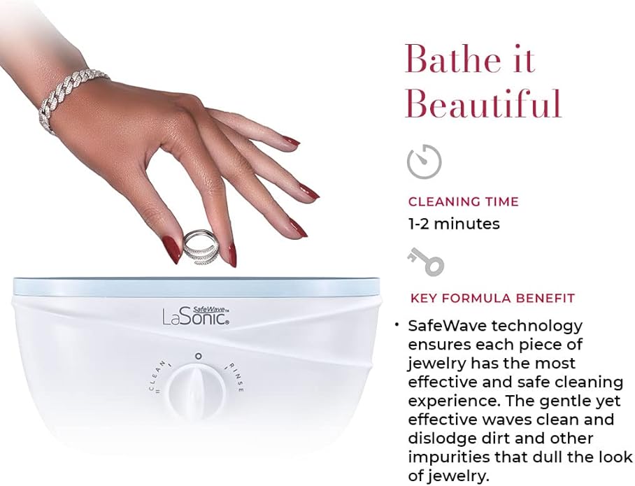 CONNOISSEURS LaSonic SafeWave Sonic Jewelry Cleaner Machine - Gently Cleans and Rinses - Features Dual Tanks, Two Cleaning Speeds, and Removable Lid