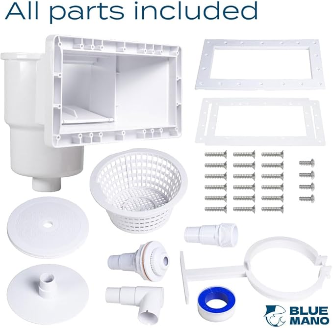 Blue Mano Wide Mouth Above Ground Pool Skimmer Complete Kit, Replacement for SP1091WM Dyna-Skim, 45-430, 32192, Opening Width 14" Fits for All Wide Standard Pool Wall