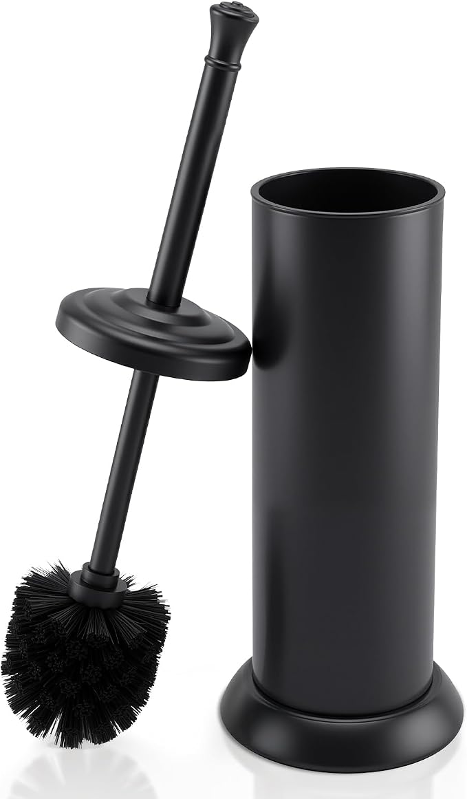 Toilet Brush and Holder Set,304 Stainless Steel Heavy Duty Toilet Brush,Extra Long Handle Toilet Bowl Brush and Holder for Bathroom,Durable,Deep Cleaning,Extra Dense Bristles (Black)