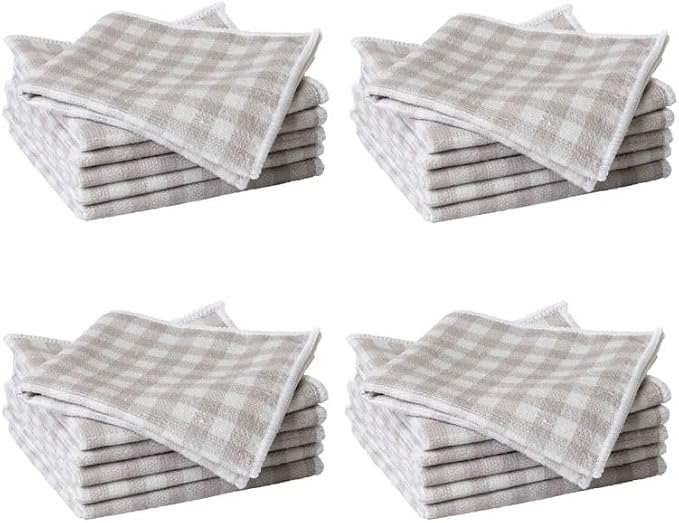 Martha Stewart Microfiber Cleaning Cloths, Ultra-Absorbent, Lint-Free Cleaning Towels for Home & Kitchen, Grey Gingham, 11 Inches, 24 Count