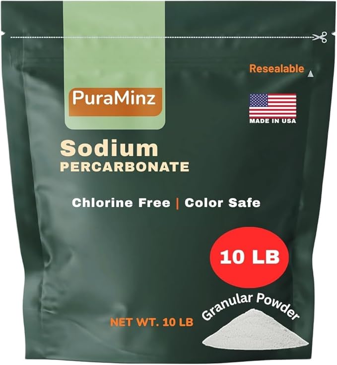 Sodium Percarbonate (10 LBS) – High‑Purity, Unscented, Chlorine-Free Laundry Booster, Eco-Friendly Stain & Odor Remover, Multipurpose Cleaner – Oxygen Bleach Powder