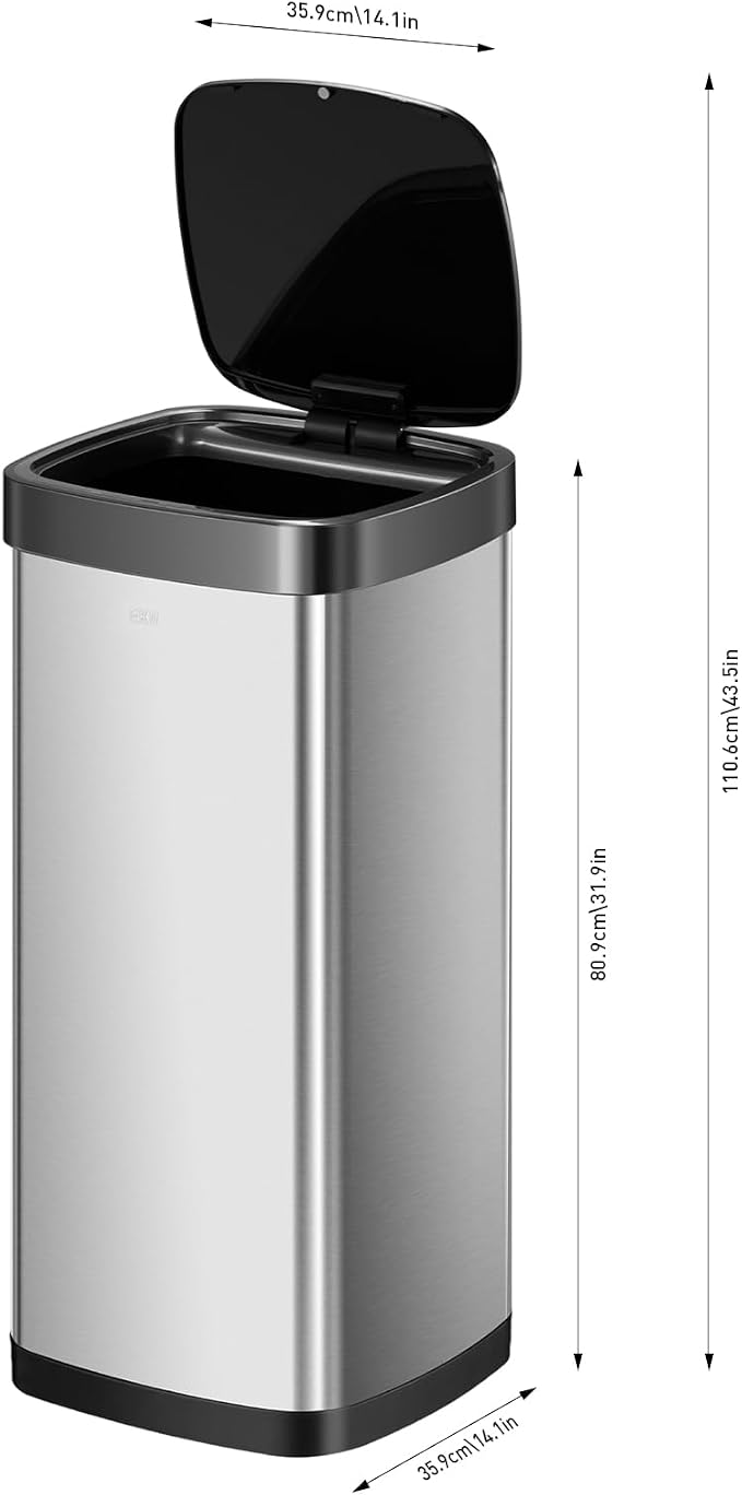 EKO EcoSmart Tall and Large Kitchen Trash Can, 80L/21.1G High Capacity, Touchless Soft Square Motion & Easy-Dispense Roll of 60 Count Extra-Strong Drawstring Kitchen Trash Bags - 21 Gallon