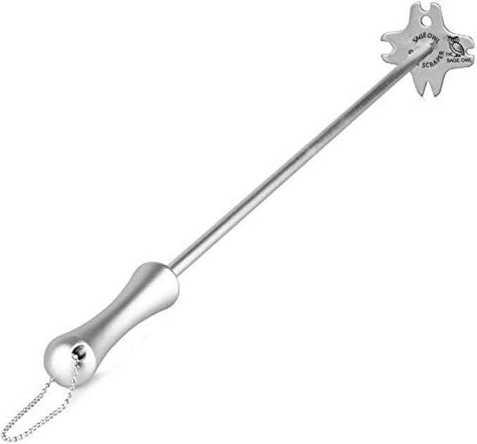 Sage Owl Stainless Steel BBQ Grill Scraper, Bristle-Free, 3-in-1, Silver, 17.5” Handle – Safe Grill Cleaner for Outdoor Grills, Includes Round and V-Shaped Grooves – Grilling Accessories for Men