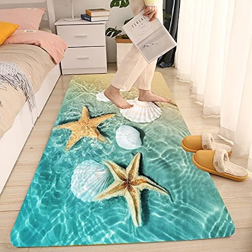 WODEJIA Bathroom Anti-Slip Foam Carpet,Durable Flannel Mat 3D Print Rug for Living Room, Absorbent Water Clearance MatS for Forlaundry Room and Kitchen, Beach Starfish Scallop Carpt 59 x 24 Inches