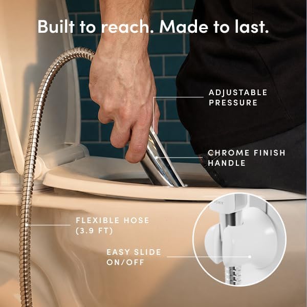 TUSHY Handheld Bidet Sprayer for Toilet with Adjustable Water Pressure | Ergonomic, Leak-Proof Brass Shutoff Valve, 47-inch Flexible Stainless Steel Hose, Toilet Tank or Wall Mount