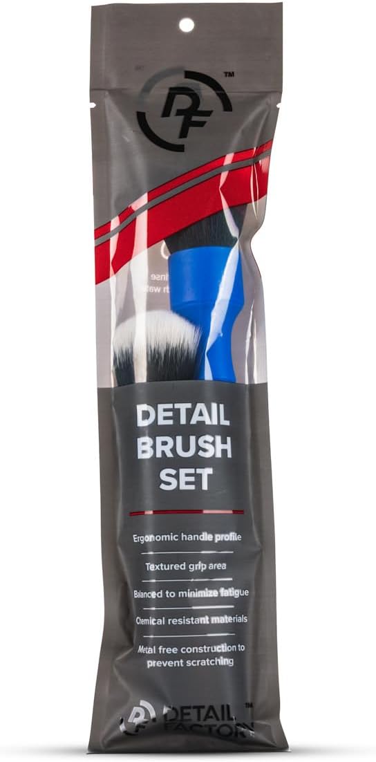 Detail Factory - Synthetic Detailing Brush Set - Long & Short Brush - Ultra-Soft Interior Car Cleaning Brushes for, Screens, Emblems, & Tight Spaces - Dark Blue