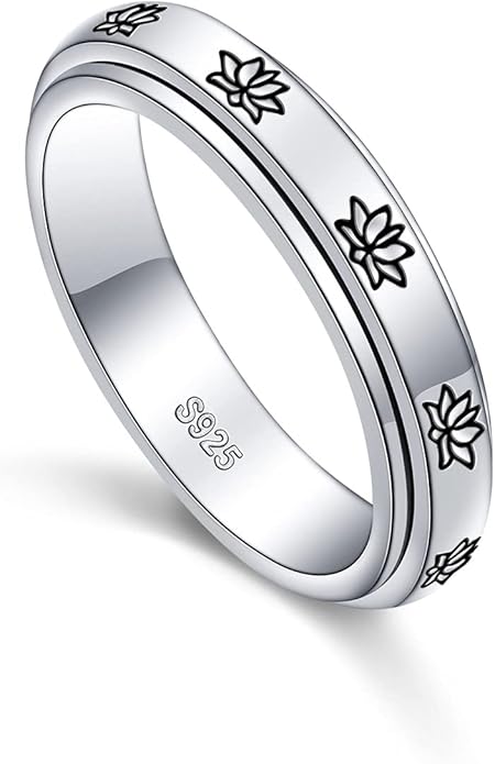 S925 Sterling Silver Spinner Fidget Anxiety Worry Relieving Boredom ADHD Autism Band Rings