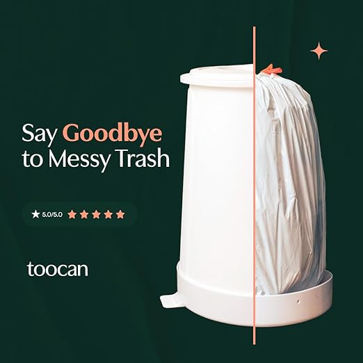 Toocan Trashcan - Ice White -13 Gallon Trash Can with Removable Base & Lid – Patented Design, 40% More Space, Uses Standard Bags, Easy to Clean for Home or Office