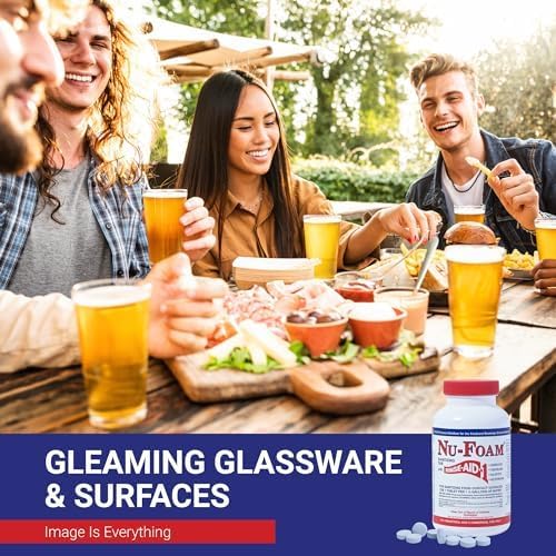 Nu-Foam Sanitizing Tablets for Bar Glassware – Superior Rinse Aid - Hand Washing Bar, Tavern, Brewery Supplies - Spotless Serving Glasses -2 Pack 200 Tablets - Makes 1,200 Quarts Sanitizing Solution