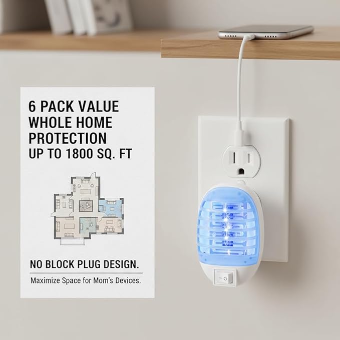 6Pack Bug Zapper Indoor Plug in Mosquito Zapper Indoor,Mosquito Killer for Baby Room,Bedroom&Nursery,Fruit Fly Zapper Insect Killer with Blue Light,Plug in Gnat Killer for Kitchen&Indoor Plant