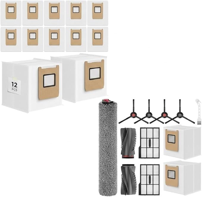 E25 E28 Replacement Parts for eufy Omni Robot Vacuum E25 E28, 12 Pack E25 Dust Bags + 12 Pack E25 Accessories Parts