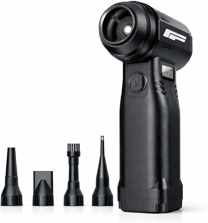 Instant Dust Removal — Finect Compressed Air Duster 90,000 RPM with 40mm Nozzle, LED Light, TFT Display, 9-Speed Adjustable Rechargeable Air Duster, 10,000mAh Battery, 5 Nozzles for Computer,blowers