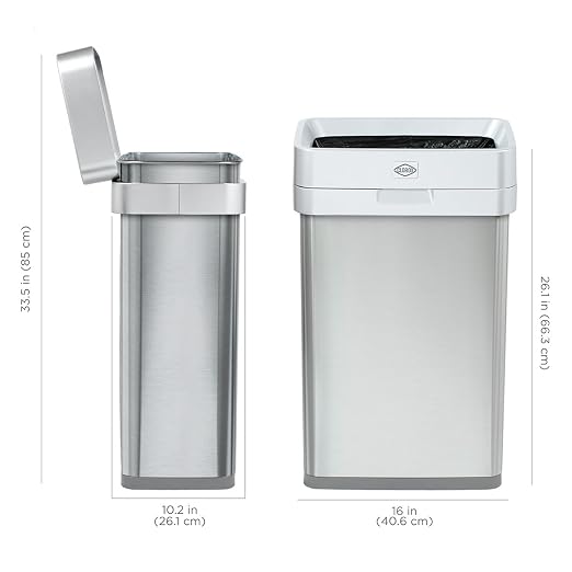 Clorox 13 Gallon Trash Can - 50L Slim Open Top Garbage Bin for Commercial Spaces, Kitchen, Office - Narrow Rectangular Stainless Steel Body with Hinged Rim Protection