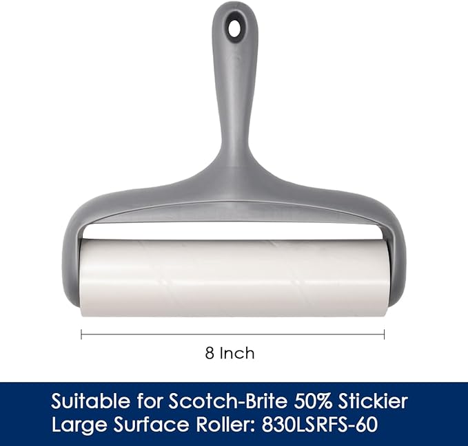 8 inch Large Surface Roller Refill for Scotch-Brite 50% Stickier Lint Roller, Works Great On Pet Hair (60 Sheets per Roll, 4 Pack)