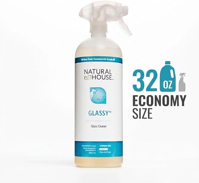 Natural House Glassy - Plant-Based Glass Cleaner Spray - Streak-Free Multi-Surface Formula - Septic-Safe, Plumbing-Friendly - Citrus Mint Scent - 32 oz