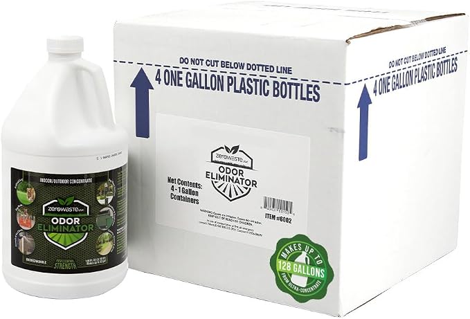 ZERO WASTE USA Odor Eliminator Ultra Concentrate - Commercial Strength Enzyme Cleaner - Eliminates odors from Any Organic Matter - Made in USA - Makes up to 128 Gallons (4 Gallons)