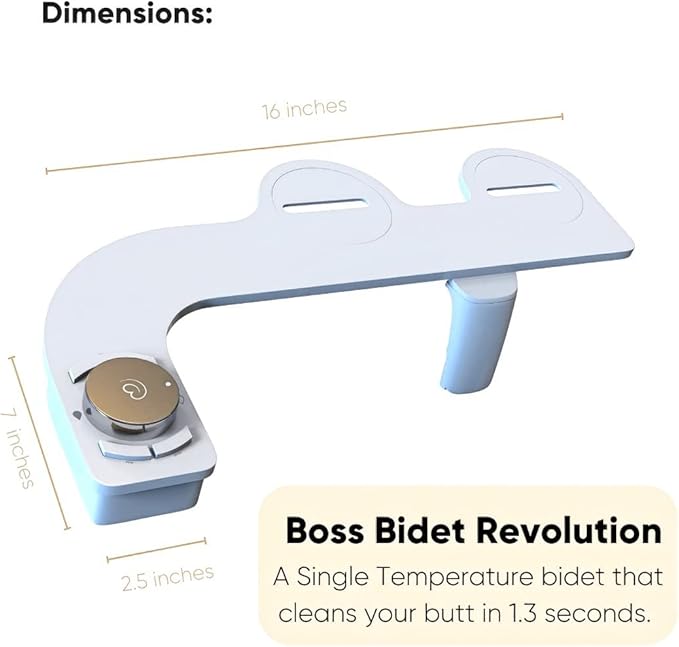 Revolution Cool Water. Bidet attachment for toilet. Luxury design, bathroom bidet sprayer for toilet, auto shut off, non electric, dual nozzle, feminine wash, self cleaning. Tokyo Platinum.