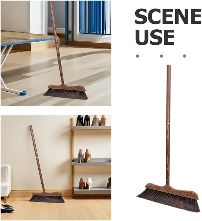 Unomor Wenge Wooden Scrubbing Broom Long Handle Floor Cleaning Broom with Soft Bristle Brush for Dust Removal Indoor Kitchen Patio Courtyard Sidewalk 32.28 X 11.81 X 0.78 in