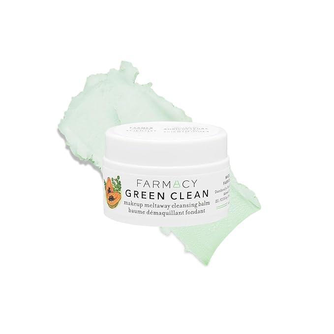 Farmacy Makeup Remover Cleansing Balm - Green Clean Waterproof Makeup Remover Balm + Oil Cleanser for Face - Gently Melts Make Up + SPF - Hydrates + Softens Skin with Super Greens + Papaya (12ml)