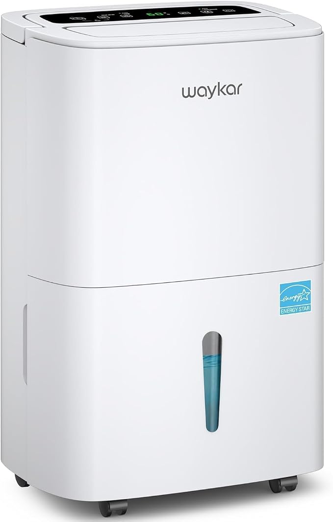Waykar 150 Pints 2025 Energy Star Dehumidifier for Spaces up to 7,000 Sq. Ft at Commercial and Industrial Large Room, Warehouse, Storage, Home, Basement, with Drain Hose, Auto Defrost, Self-Drying