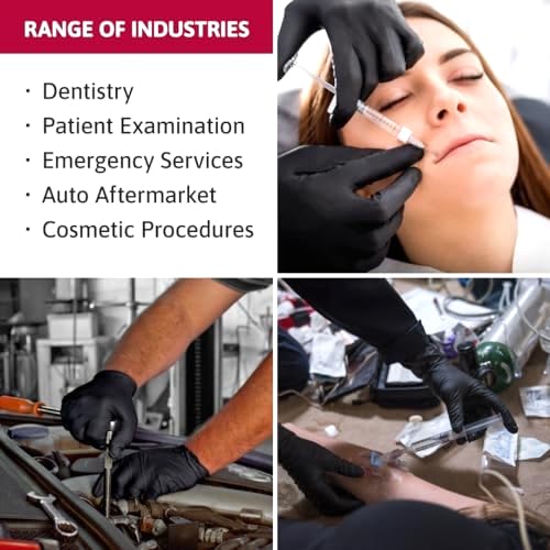 Ansell MICROFLEX Midknight Touch 93-732 Disposable Nitrile Exam Gloves for Auto, Tattoo, Dentistry, Catering, 4.3 mil - Medium, Black (Case of 1000)