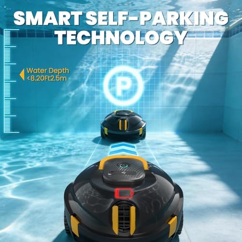 Y20 Robotic Pool Cleaner+Retrieval Hook, Cordless Pool Vacuum for Above Ground & Inground Flat Pools with Dual Motors, 130 Min Runtime, Auto-Parking