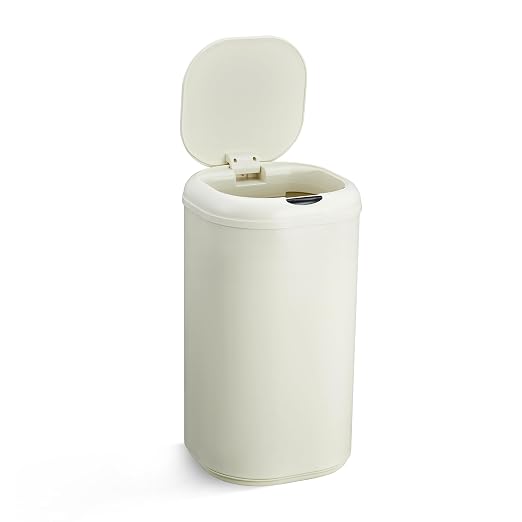 30L (8 Gallon) Beige Stainless Steel Motion Sensor Trash Can - Touchless Automatic Lid, Cylindrical Smart Waste Bin for Kitchen Bathroom Living Room Home Office
