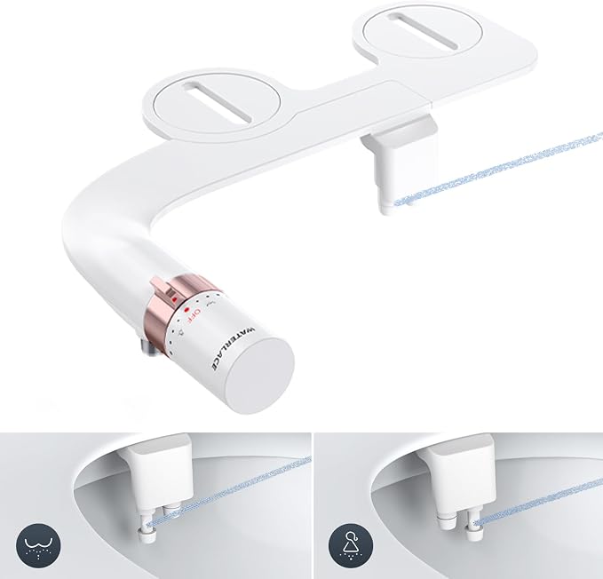 Bidet Attachment for Toilet Seat Sprayer - Non Electric Dual Nozzle with Cold Water - Self Cleaning Toilets Bathroom Spray for Butt Wash - Easy Slim Adjustable Pressure Control Rv Bidets Gifts