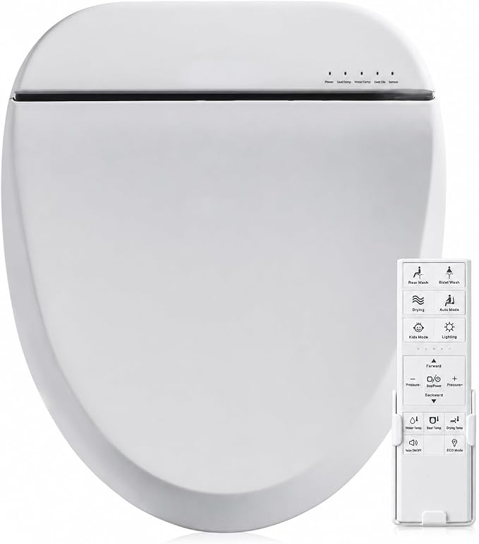 ZMJH A102DS-W Electronic Bidet Toilet Seat, Round, Smart Unlimited Warm Water, Heated Seat with Slow Closes, Vortex Wash, Warm Dryer, Rear and Front Wash, Remote Control, Night Light, White