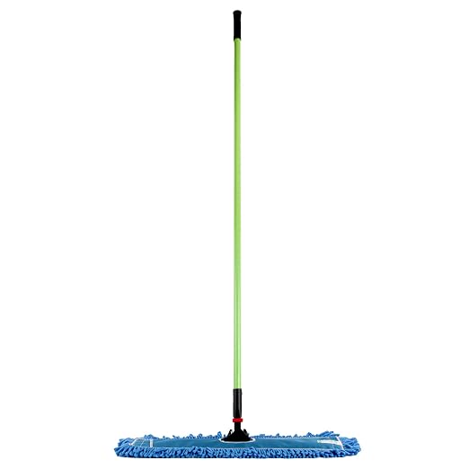 Restaurantware-Clean Tek Professional 24.02 x 5 Inch Dry Floor Mop, 1 Reusable Dust Mop - 64-Inch Handle, Secure Attachment, Blue Microfiber, Machine Washable, for Floor, Cleaning Home Or Office
