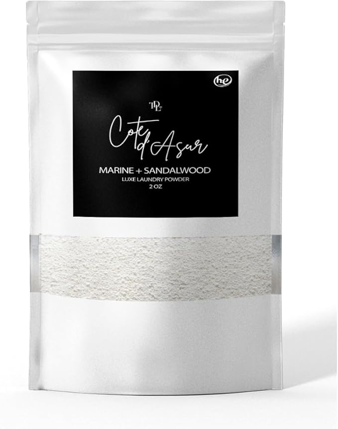 Home 'COTE D'AZUR Luxury Powdered Laundry Detergent & Booster – Ultra-Concentrated Marine & Sandalwood Scent – Plant-Based, Stain-Fighting, HE Safe, Gentle on Skin – 32 oz/64 Loads