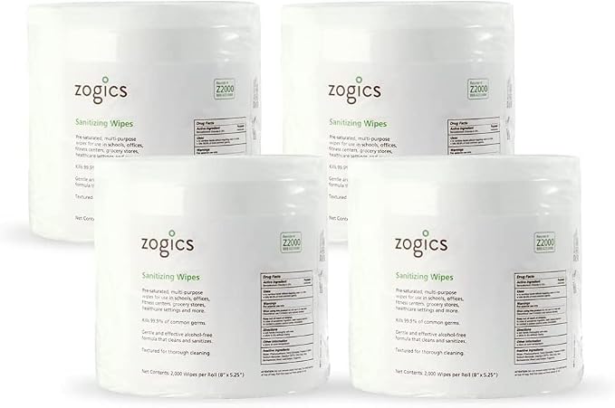 Zogics Sanitizing Wipes and Tabletop Stainless Steel Wipe Dispenser