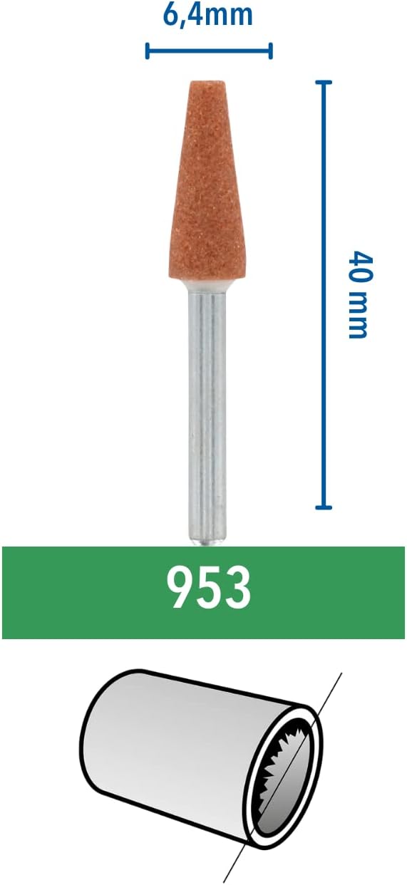 Dremel 953 Aluminium Oxide Grinding Stones Accessory Set, 3 Cone-shaped Grinding Stones for Grinding and Sharpening Metals (6,4 mm)
