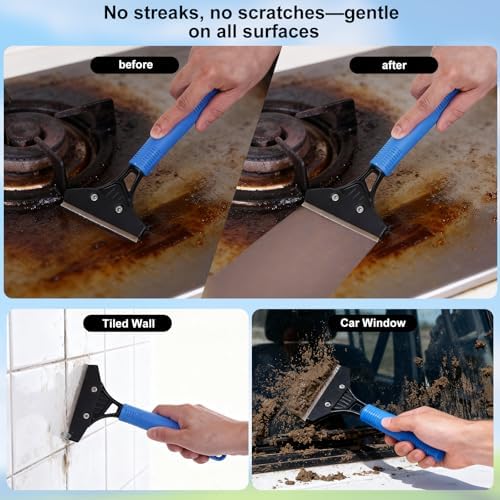 Home Cleaning Bundle: 2-Pack Heavy Duty Collapsible Broom for Pet Hair Indoor Outdoor Floors, 77.5" Professional Window Squeegee Kit with Extension Pole, 3-in-1 Scrubber for Glass Car Shower