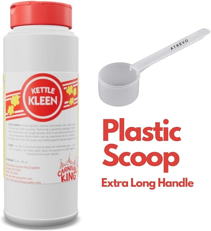 ATREVO Kettle Kleen - Popcorn Machine Cleaner Kit. Home and Concession Equipment. 31 Oz (2 Lb) Caustic Free Scoop Extralong.