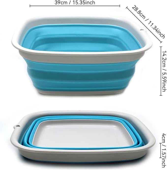 SAMMART 9.45L (2.5 Gallon) Collapsible Tub - Foldable Dish Tub - Portable Washing Basin - Space Saving Plastic Washtub (Bright Blue, M)