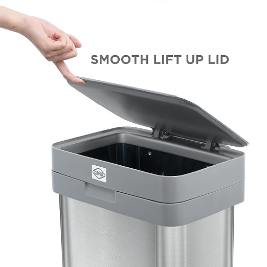 Clorox 13 Gallon Trash Can - 50L Kitchen Trash Can with Wide Step Pedal - Rectangular Stainless Steel Garbage Bin with Hinged Rim and Odor Protection