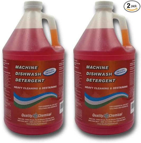 Quality Chemical Heavy Duty Liquid Alkaline Commercial Dishwasher Detergent - Industrial-Grade Formula Dissolves Food Stains, Grease, Grime and Residue - No Pre-Rinse Needed - 128oz (2 Count)